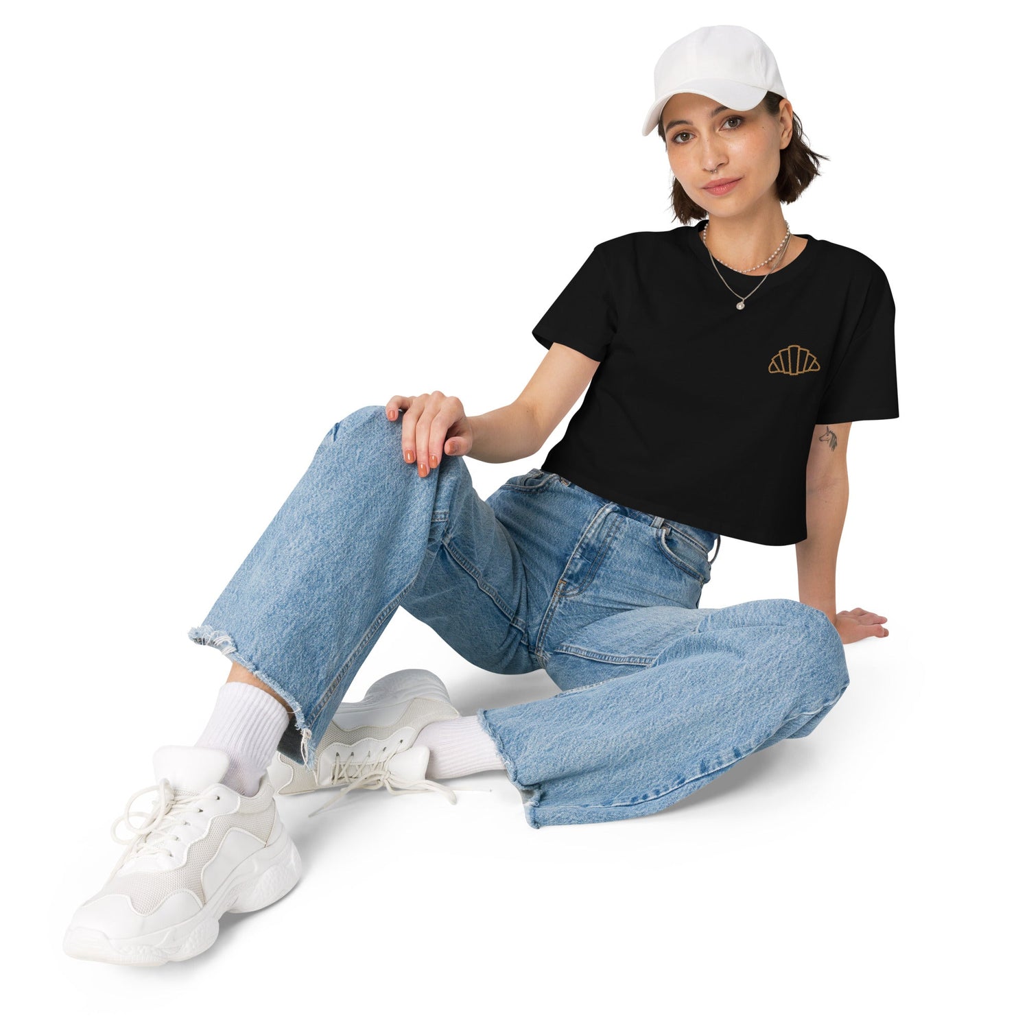 Lil Croissant Embroidered Crop Tee - Buttergear - croissant apparel